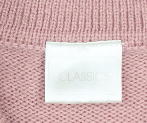 Classics Women Pink Acrylic Henley Jumper Size 16 Embroidered