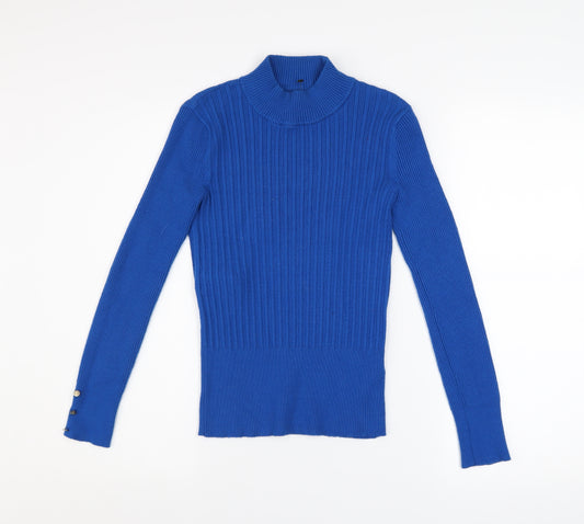 Marks and Spencer Women’s Blue Mock Neck Ribbed Jumper Size 8