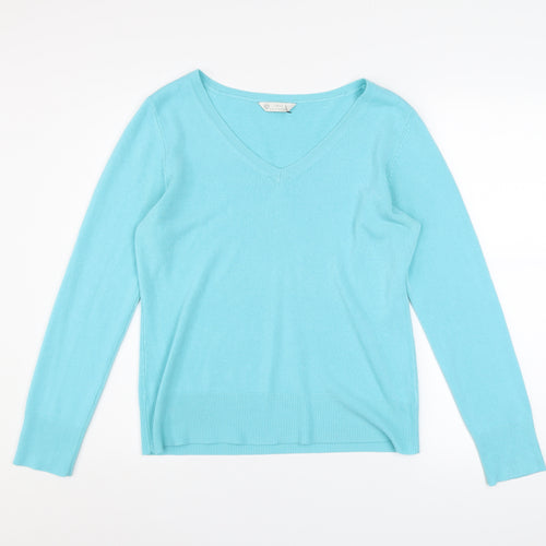 BHS Women's Blue V-Neck Long Sleeve Acrylic Knit Jumper Size 12