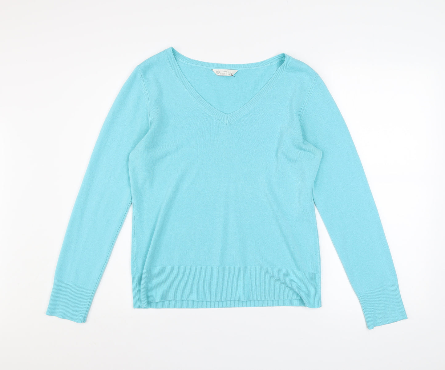 BHS Women's Blue V-Neck Long Sleeve Acrylic Knit Jumper Size 12