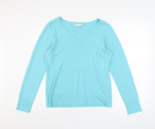 BHS Women's Blue V-Neck Long Sleeve Acrylic Knit Jumper Size 12