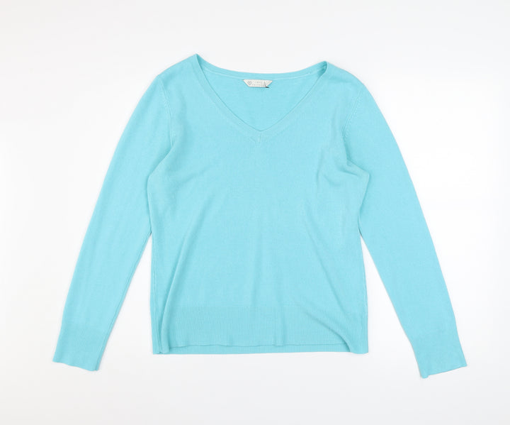 BHS Women's Blue V-Neck Long Sleeve Acrylic Knit Jumper Size 12