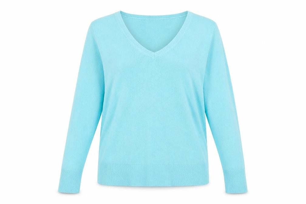 BHS Women's Blue V-Neck Long Sleeve Acrylic Knit Jumper Size 12