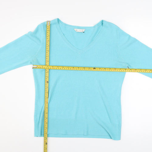 BHS Women's Blue V-Neck Long Sleeve Acrylic Knit Jumper Size 12