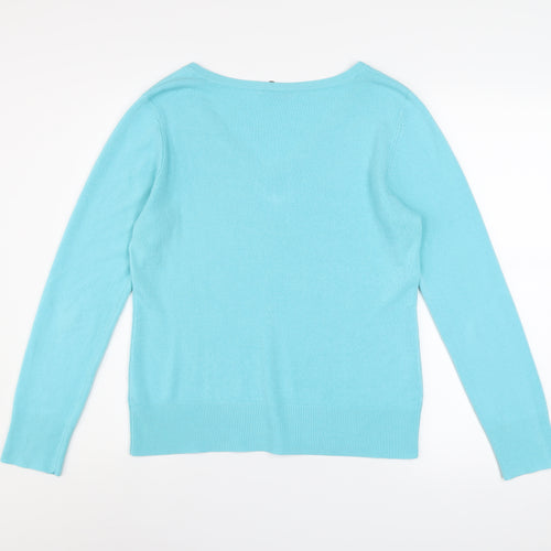 BHS Women's Blue V-Neck Long Sleeve Acrylic Knit Jumper Size 12