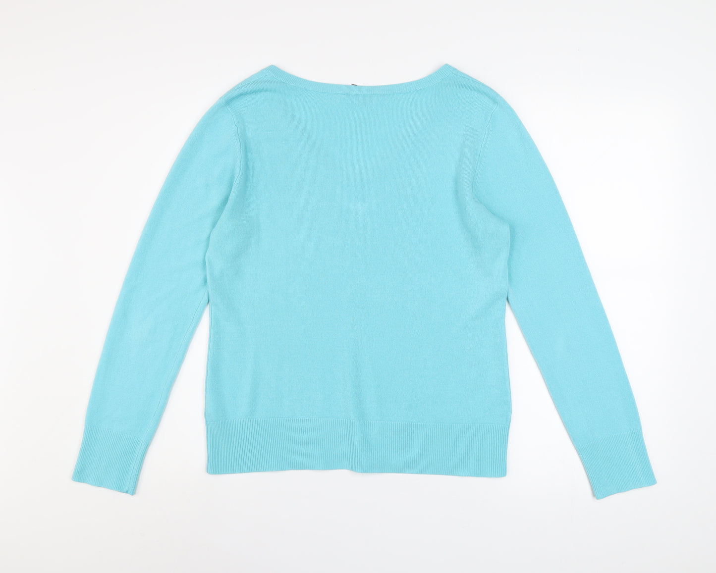 BHS Women's Blue V-Neck Long Sleeve Acrylic Knit Jumper Size 12