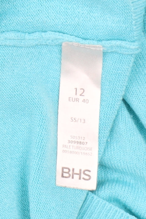 BHS Women's Blue V-Neck Long Sleeve Acrylic Knit Jumper Size 12