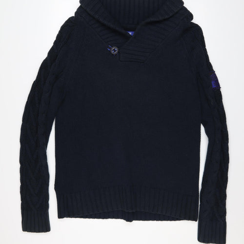 Gio-Goi Men's Blue Cable-Knit Shawl Collar Cotton Pullover Jumper Size L