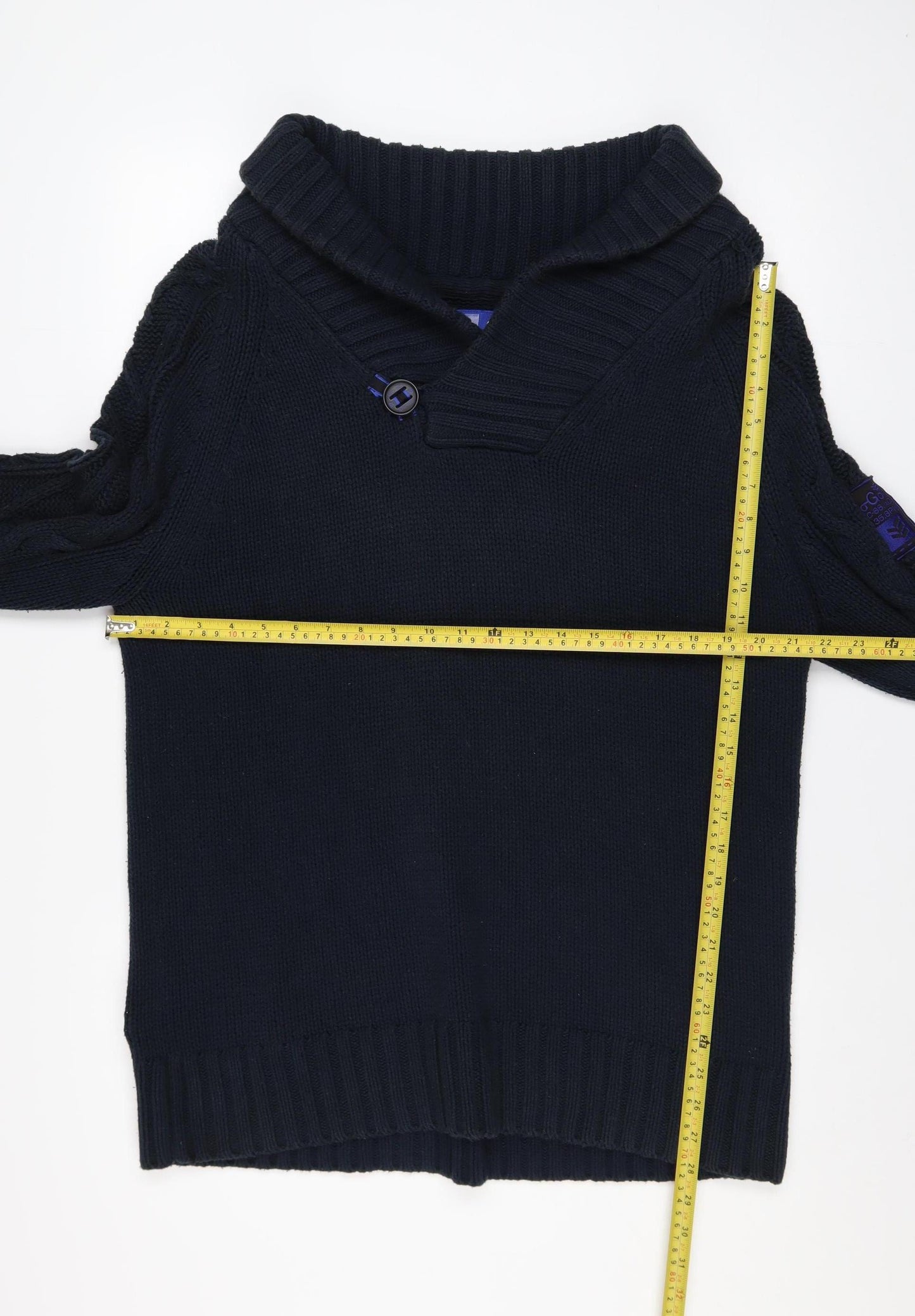 Gio-Goi Men's Blue Cable-Knit Shawl Collar Cotton Pullover Jumper Size L