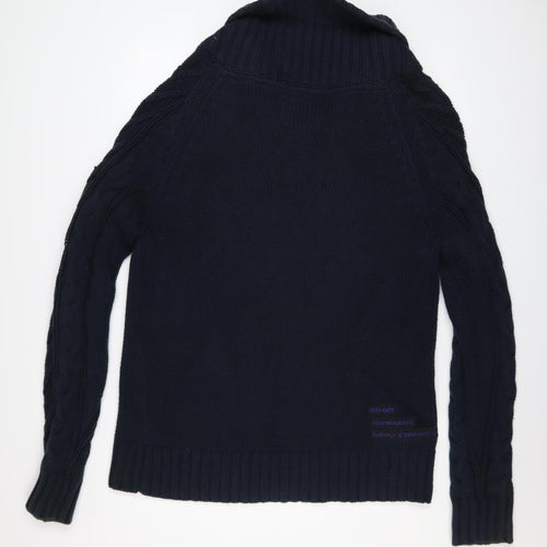 Gio-Goi Men's Blue Cable-Knit Shawl Collar Cotton Pullover Jumper Size L