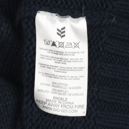 Gio-Goi Men's Blue Cable-Knit Shawl Collar Cotton Pullover Jumper Size L