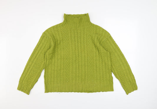 Marks and Spencer Women Green Cable-Knit Roll Neck Jumper Size S