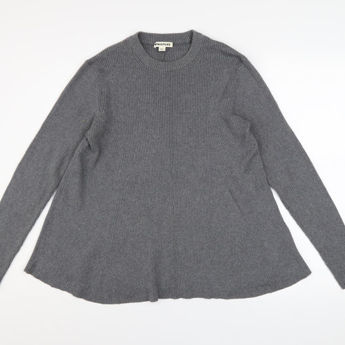 Whistles Women Grey Crew Neck Long Sleeve Ribbed Jumper Size 12