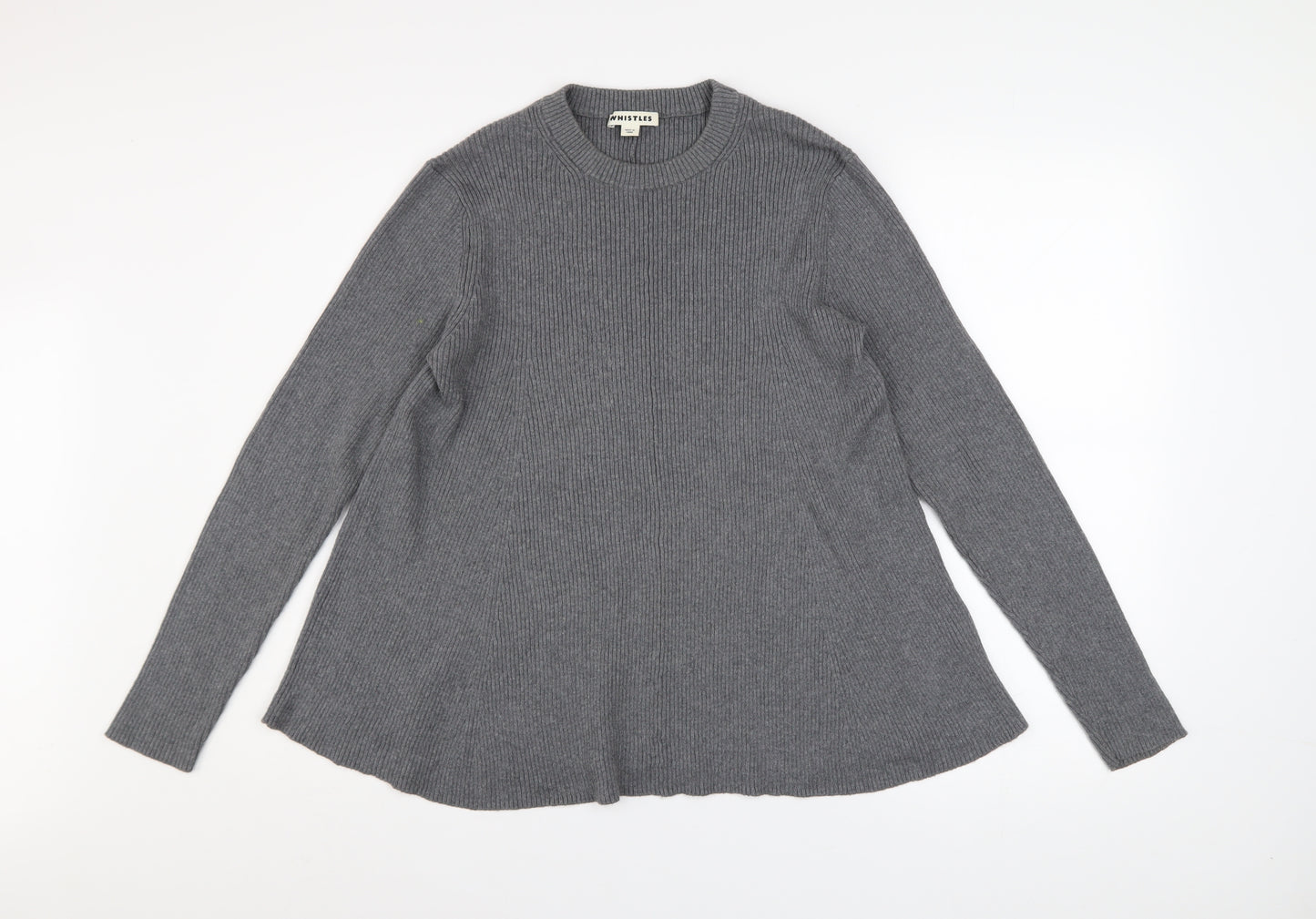 Whistles Women Grey Crew Neck Long Sleeve Ribbed Jumper Size 12