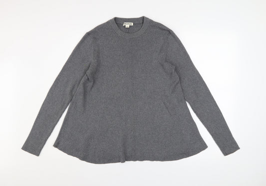 Whistles Women Grey Crew Neck Long Sleeve Ribbed Jumper Size 12