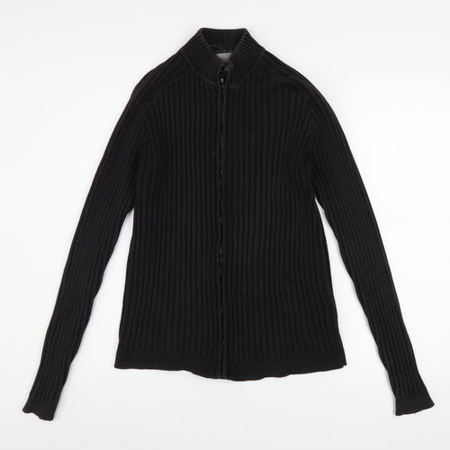 Ciro Citterio Men's Black Cotton Ribbed Zip Jacket Size S