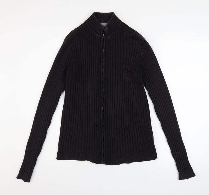 Ciro Citterio Men's Black Cotton Ribbed Zip Jacket Size S