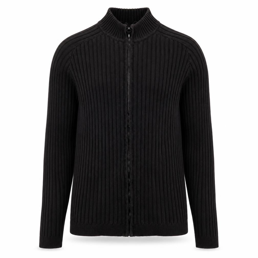 Front view of Ciro Citterio Men's Black Cotton Ribbed Zip Jacket, size S