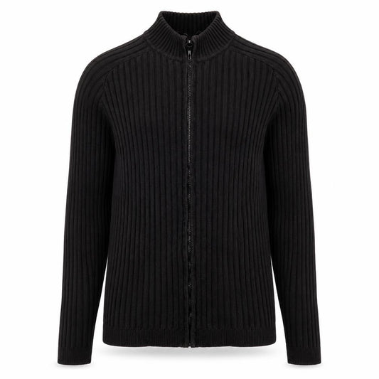 Front view of Ciro Citterio Men's Black Cotton Ribbed Zip Jacket, size S