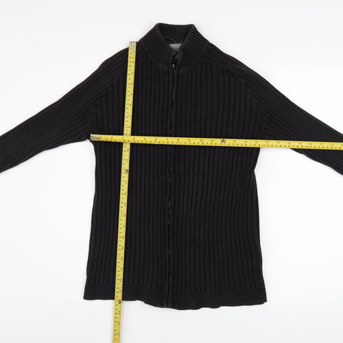 Ciro Citterio Men's Black Cotton Ribbed Zip Jacket Size S