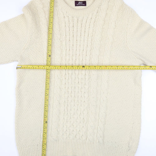 Marks and Spencer Men's Beige XL Cable-Knit Wool Pullover Jumper