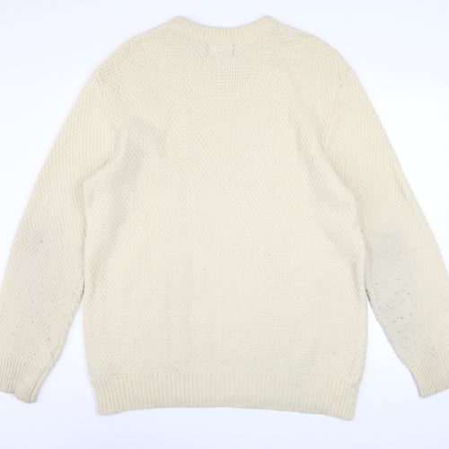 Marks and Spencer Men's Beige XL Cable-Knit Wool Pullover Jumper