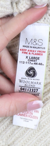 Marks and Spencer Men's Beige XL Cable-Knit Wool Pullover Jumper