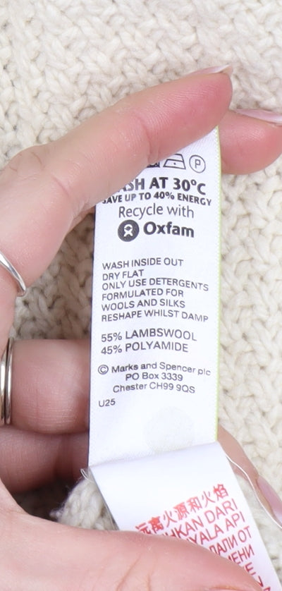 Marks and Spencer Men's Beige XL Cable-Knit Wool Pullover Jumper