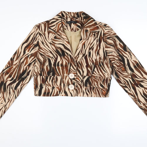 I Saw It First Women's Brown Animal Print Cropped Blazer Size 8