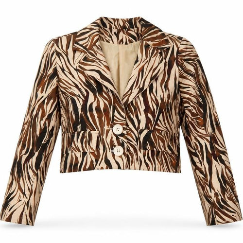 I Saw It First Women's Brown Animal Print Cropped Blazer Size 8
