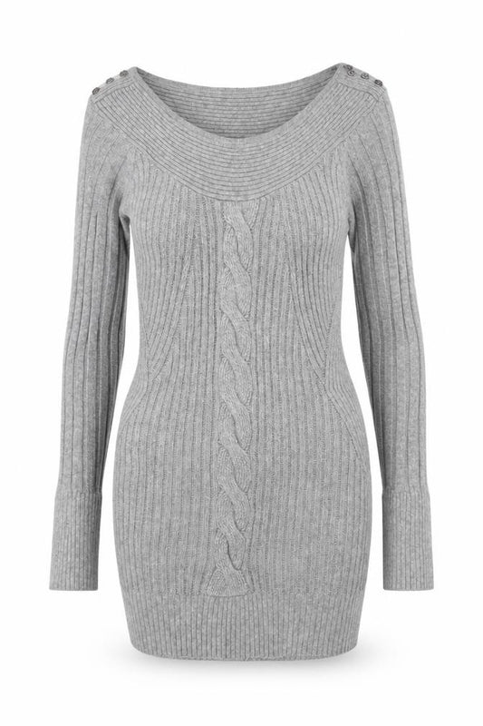 Front view of Star by Julien Macdonald Women’s Grey Knit Bodycon Dress, size UK 12