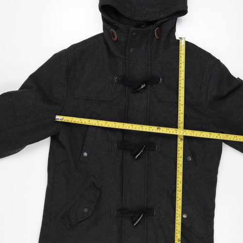 Next Men's Black Wool Blend Duffle Coat Size M Hooded Mid-Length Warm