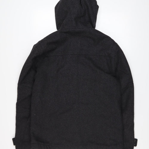 Next Men's Black Wool Blend Duffle Coat Size M Hooded Mid-Length Warm