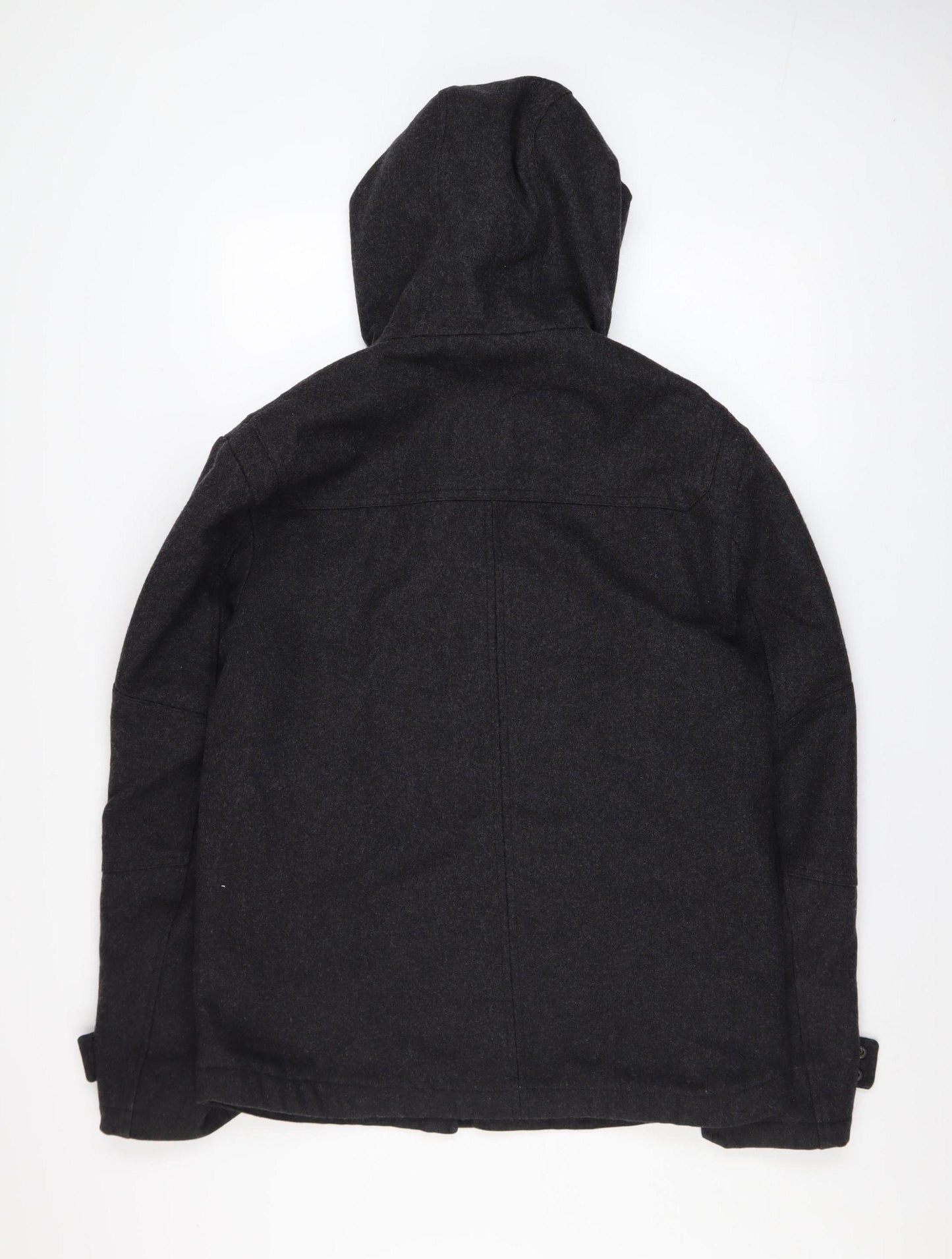 Next Men's Black Wool Blend Duffle Coat Size M Hooded Mid-Length Warm