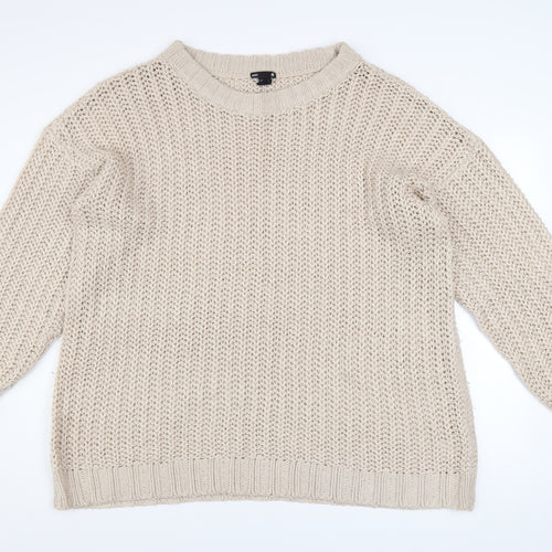 H&M Women Beige Chunky-Knit Acrylic Jumper L Relaxed Fit