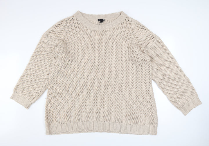H&M Women Beige Chunky-Knit Acrylic Jumper L Relaxed Fit