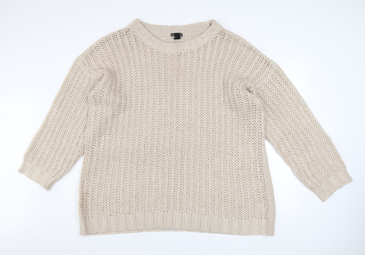H&M Women Beige Chunky-Knit Acrylic Jumper L Relaxed Fit