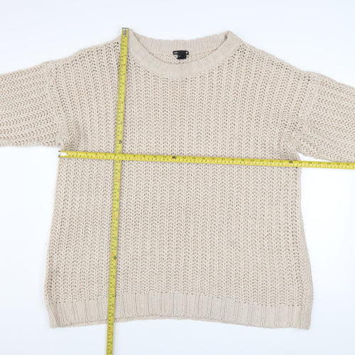 H&M Women Beige Chunky-Knit Acrylic Jumper L Relaxed Fit