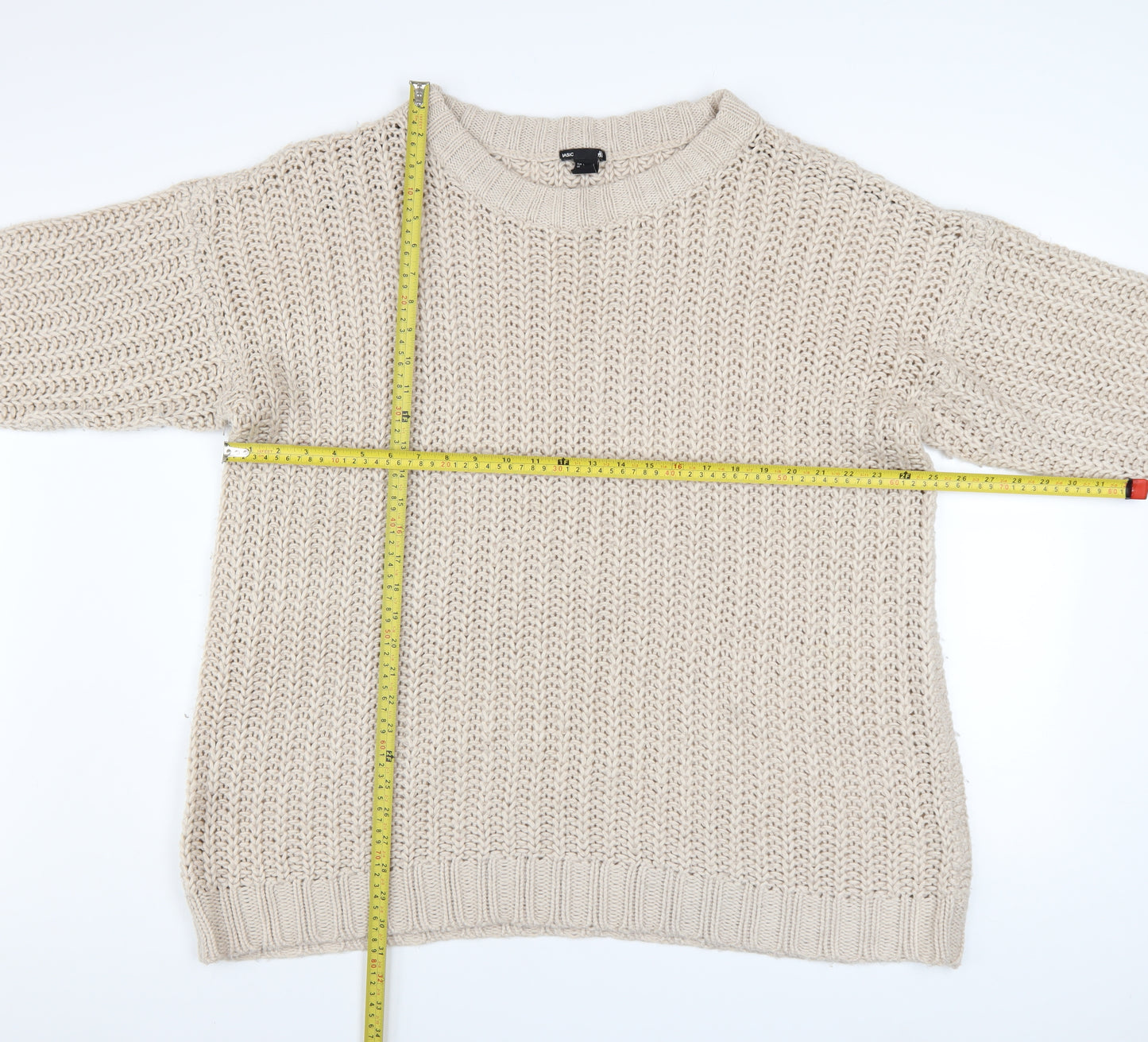 H&M Women Beige Chunky-Knit Acrylic Jumper L Relaxed Fit