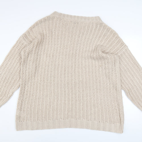 H&M Women Beige Chunky-Knit Acrylic Jumper L Relaxed Fit