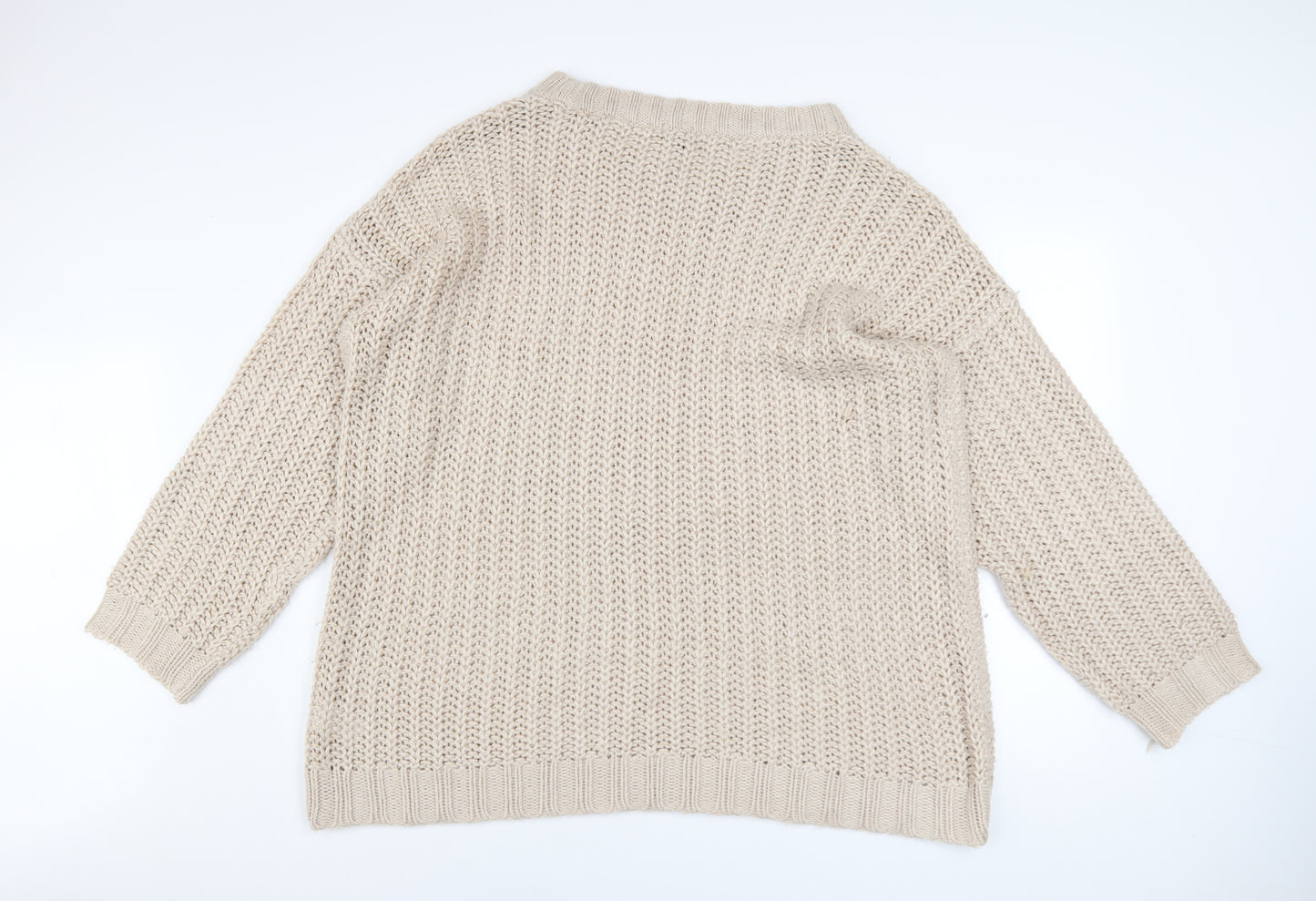 H&M Women Beige Chunky-Knit Acrylic Jumper L Relaxed Fit