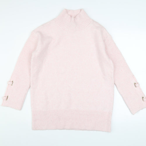 River Island Women Pink XS Mock Neck Long Sleeve Jumper with Buckle Detail