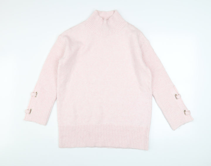 River Island Women Pink XS Mock Neck Long Sleeve Jumper with Buckle Detail
