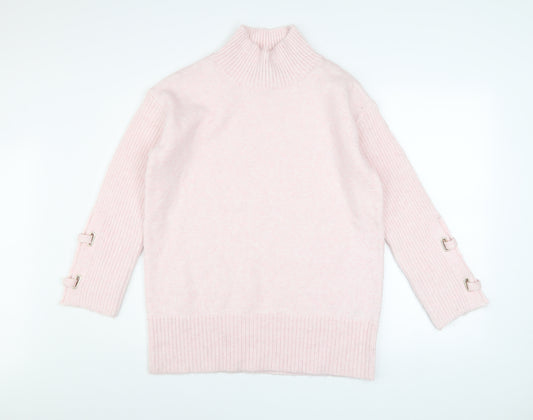 River Island Women Pink XS Mock Neck Long Sleeve Jumper with Buckle Detail