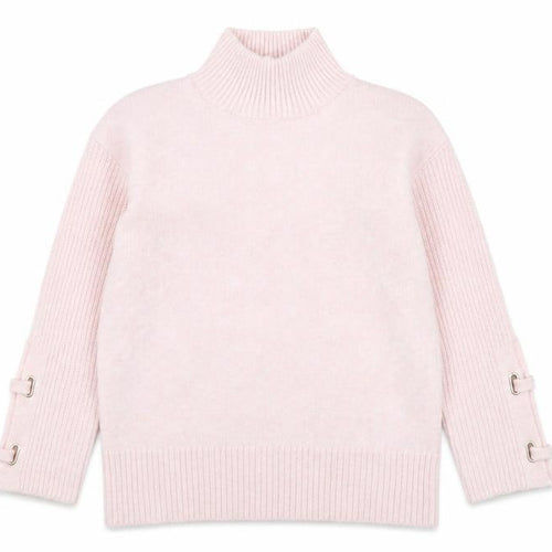 River Island Women Pink XS Mock Neck Long Sleeve Jumper with Buckle Detail
