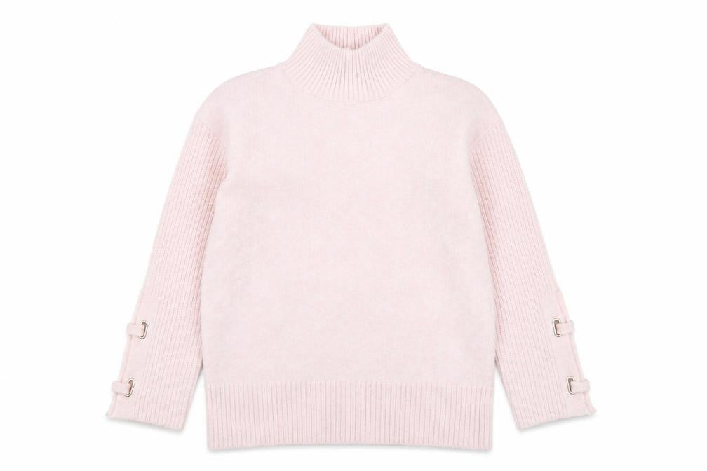 River Island Women Pink XS Mock Neck Long Sleeve Jumper with Buckle Detail