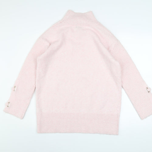 River Island Women Pink XS Mock Neck Long Sleeve Jumper with Buckle Detail