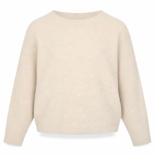 H&M Women Beige Cotton Ribbed Relaxed Fit Jumper Size S