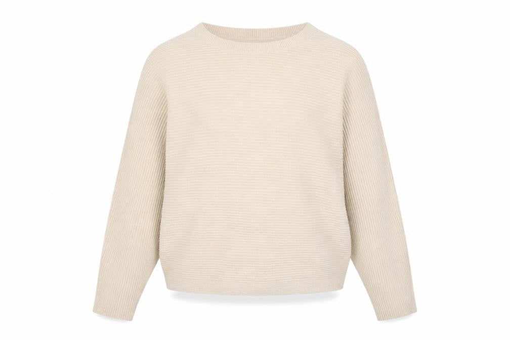 H&M Women Beige Cotton Ribbed Relaxed Fit Jumper Size S