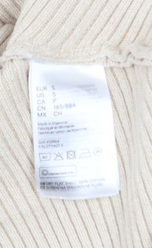 H&M Women Beige Cotton Ribbed Relaxed Fit Jumper Size S